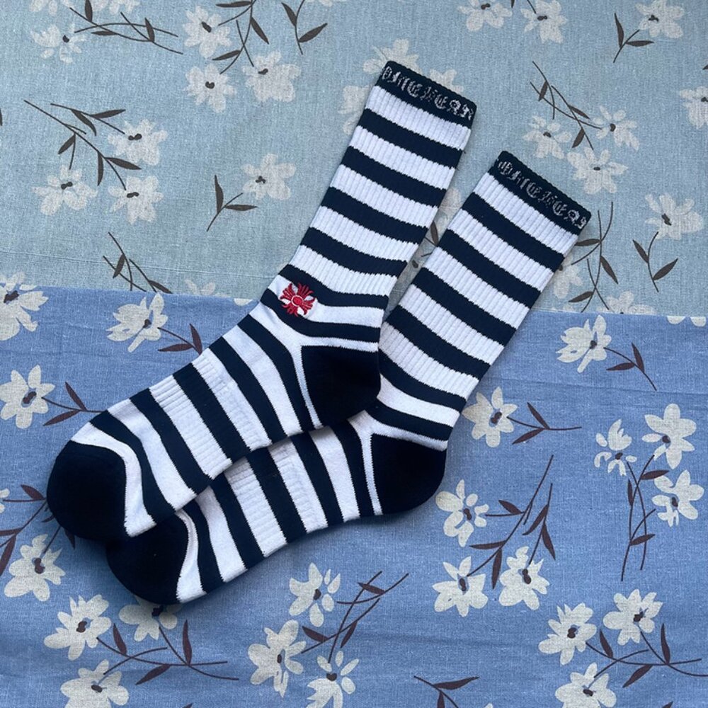 Chrome Hearts Striped Embroidered Logo Socks